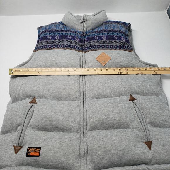 Rolling Paper Puffer Vest Mens Large Gray Full Zip Bohemian Outdoors Pattern - Picture 4 of 16